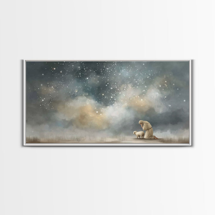 Shepherd’s Peace, Framed Canvas Print, Christian Wall Art, Christian Art Canvas, Jesus Painting, Christian Christmas Art, Christmas Art Pri