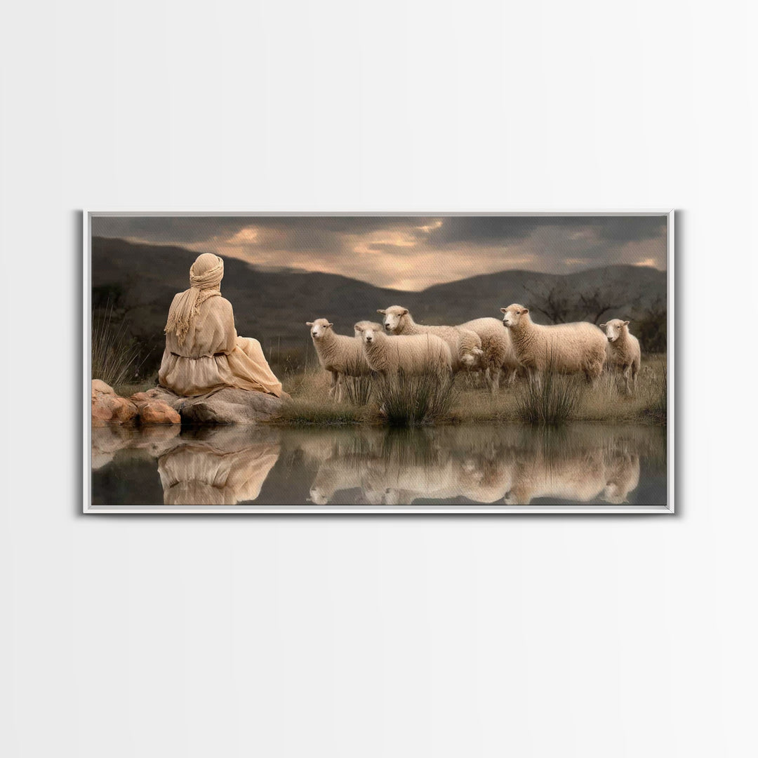 Shepherd’s Reflection – Framed Canvas Print – Christian Art Canvas – Christian Wall Art – Christian Art – Christian Painting – Christian De