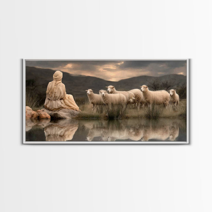 Shepherd’s Reflection – Framed Canvas Print – Christian Art Canvas – Christian Wall Art – Christian Art – Christian Painting – Christian De