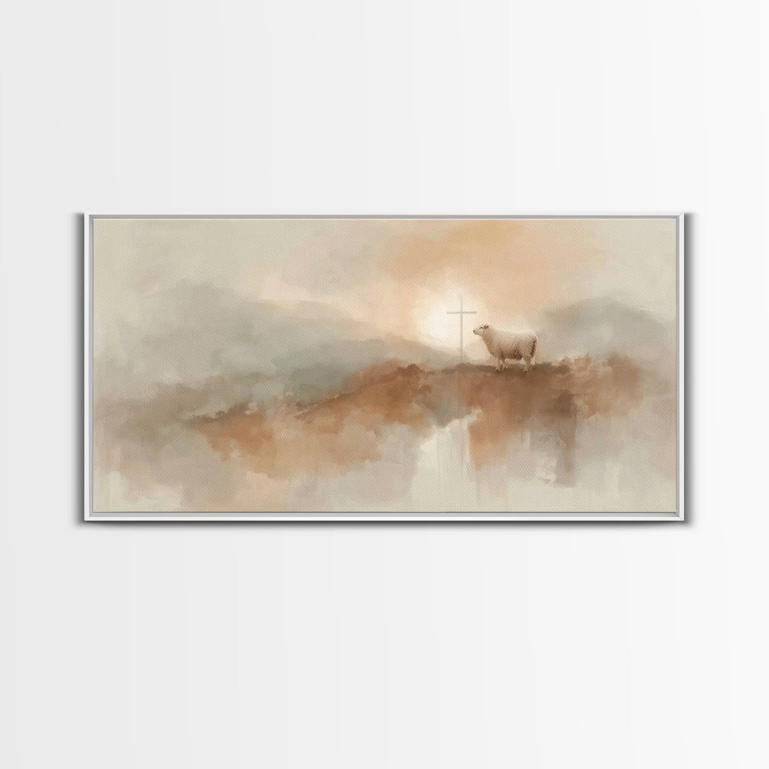 Cross On The Hill | Framed Canvas Print | Christian Art Canvas | Christian Wall Art | Christian Art Painting | Christian Decor | Christian