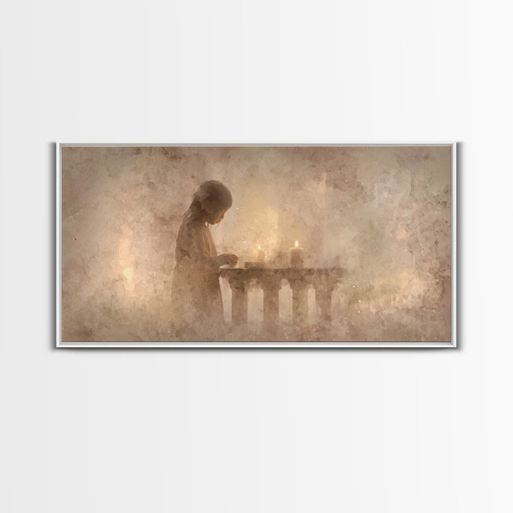Soft Prayer Light - Framed Canvas Print - Subtle Christian Art - Christian Wall Art - Christmas Art Prints - Christian Decoration - Modern
