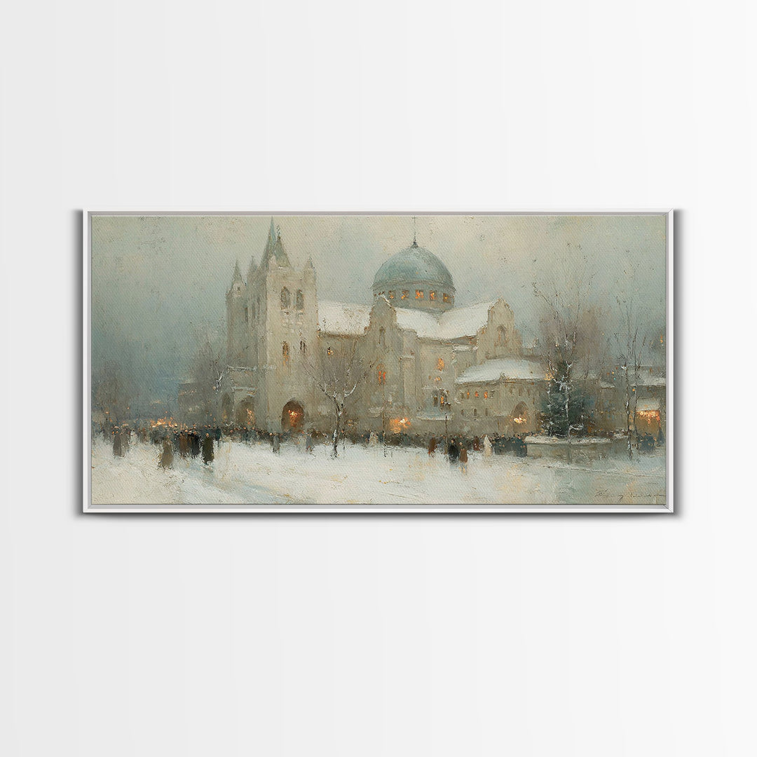 Winter Chapel Peace – Framed Canvas Print – Christian Wall Art – Christmas Art Work – Christian Christmas Art – Framed Christmas Wall Art –