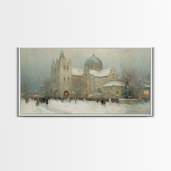 Winter Chapel Peace – Framed Canvas Print – Christian Wall Art – Christmas Art Work – Christian Christmas Art – Framed Christmas Wall Art –