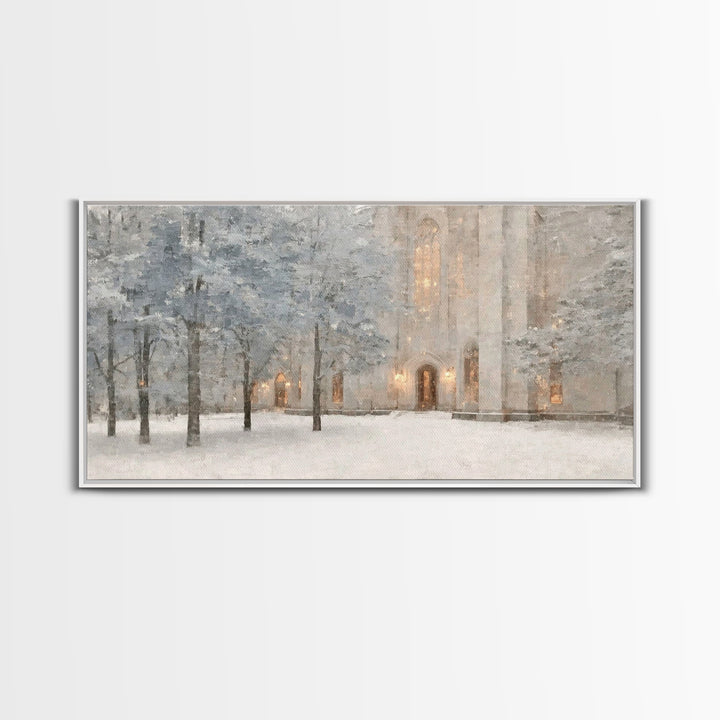 Evening Chapel Glow – Framed Canvas Print – Christian Wall Art – Christian Art Canvas – Subtle Christian Art – Christmas Art Prints – Chris