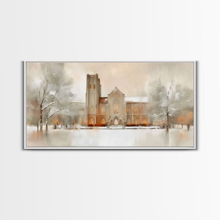Snowbound Chapel Light | Framed Canvas Print | Christian Art Canvas | Christian Wall Art | Modern Christian Art | Christmas Wall Art | Chri