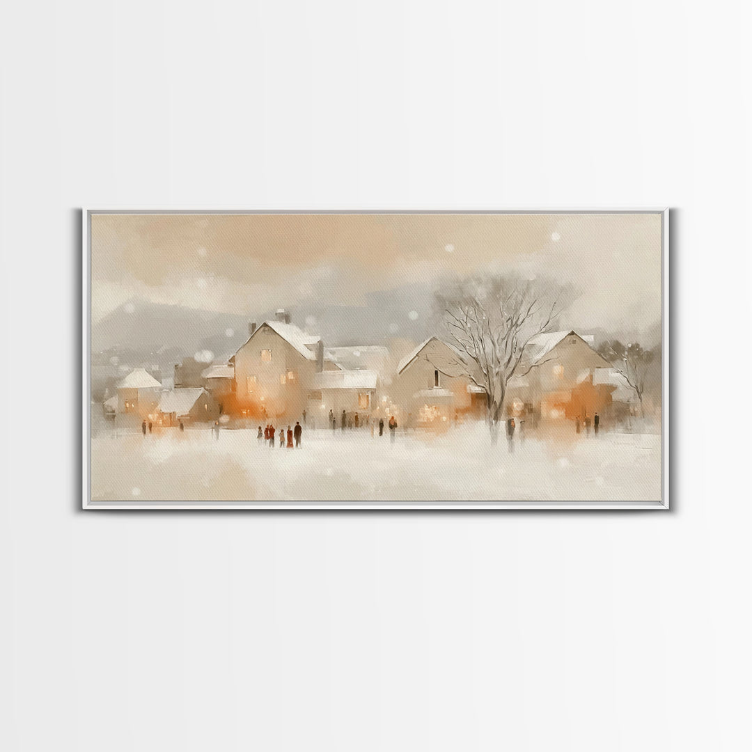 Warm Winter Village – Framed Canvas Print – Christian Christmas Art – Christmas Art Prints – Christian Wall Art – Festive Christian Decor –