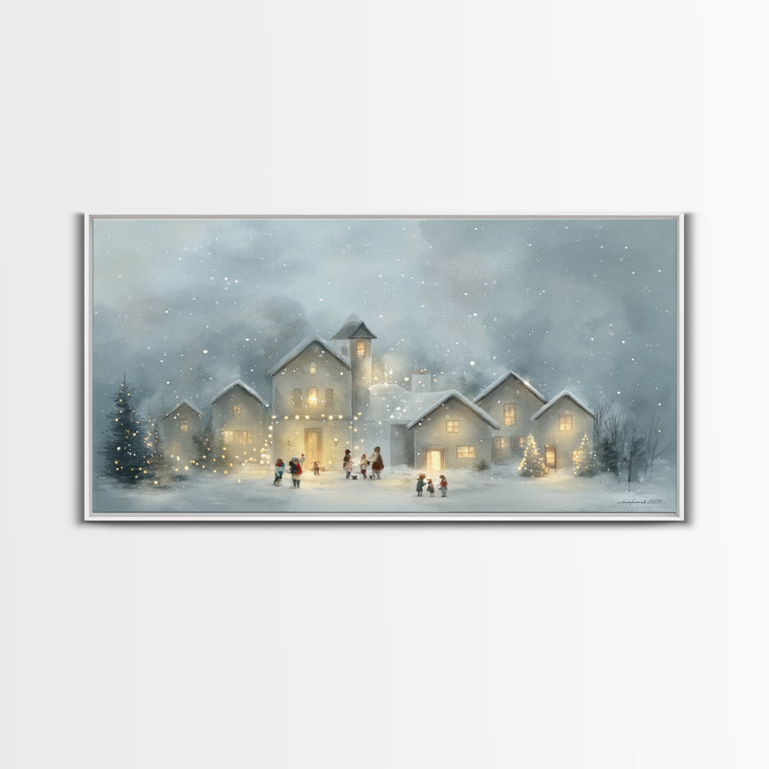 Bethlehem Village Glow – Framed Canvas Print – Christian Christmas Art – Christian Art Canvas – Christmas Canvas Wall Art – Christian Decor