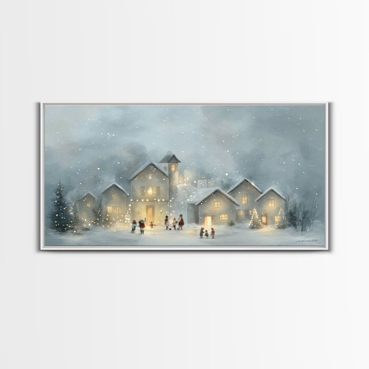 Bethlehem Village Glow – Framed Canvas Print – Christian Christmas Art – Christian Art Canvas – Christmas Canvas Wall Art – Christian Decor