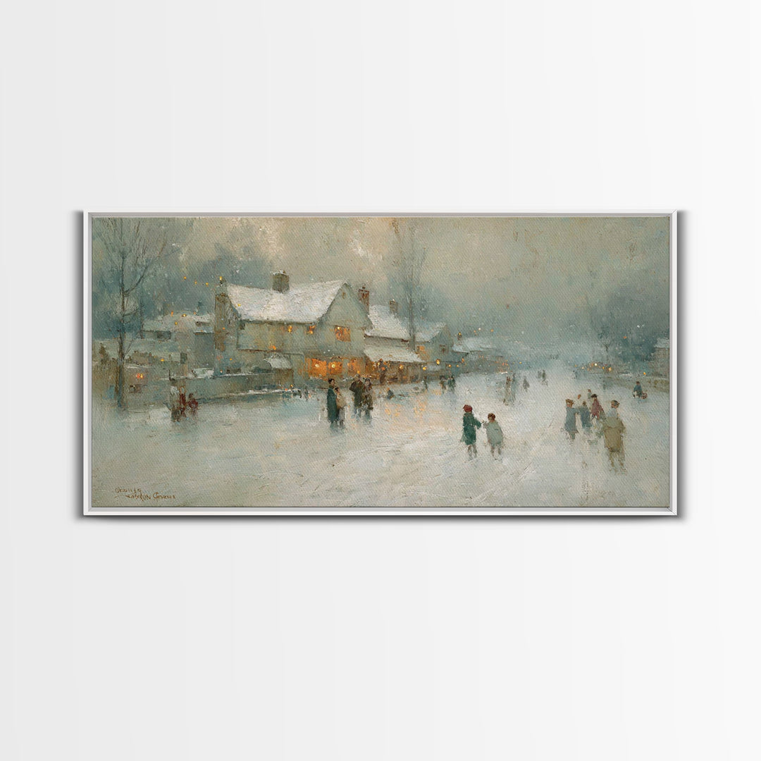 Snowy Family Gathering | Framed Canvas Print | Christmas Wall Art | Christian Art Canvas | Modern Christmas Art | Christian Christmas Decor