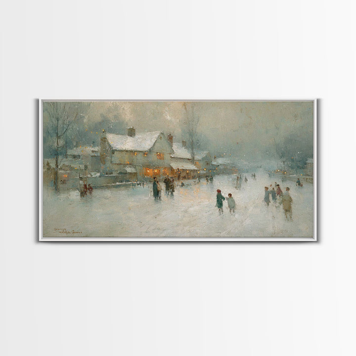 Snowy Family Gathering | Framed Canvas Print | Christmas Wall Art | Christian Art Canvas | Modern Christmas Art | Christian Christmas Decor