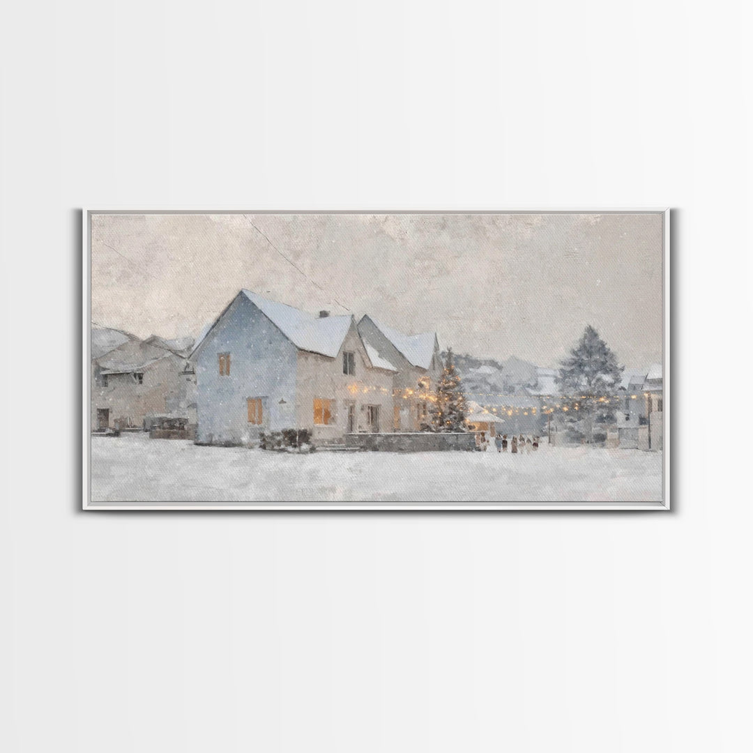 Winter Skaters Peace – Framed Canvas Print – Vintage Christmas Art – Christmas Wall Art – Christian Art Canvas – Christmas Art Prints – Chr