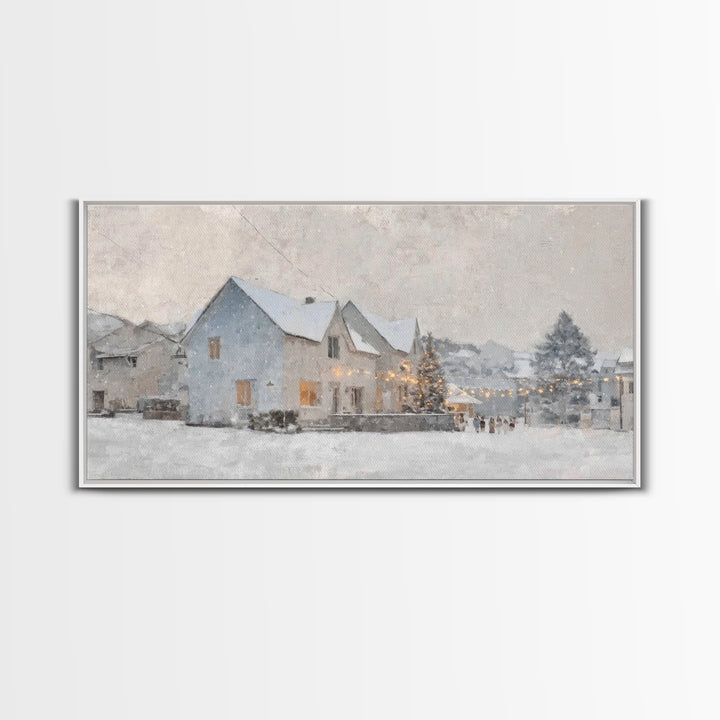 Winter Skaters Peace – Framed Canvas Print – Vintage Christmas Art – Christmas Wall Art – Christian Art Canvas – Christmas Art Prints – Chr