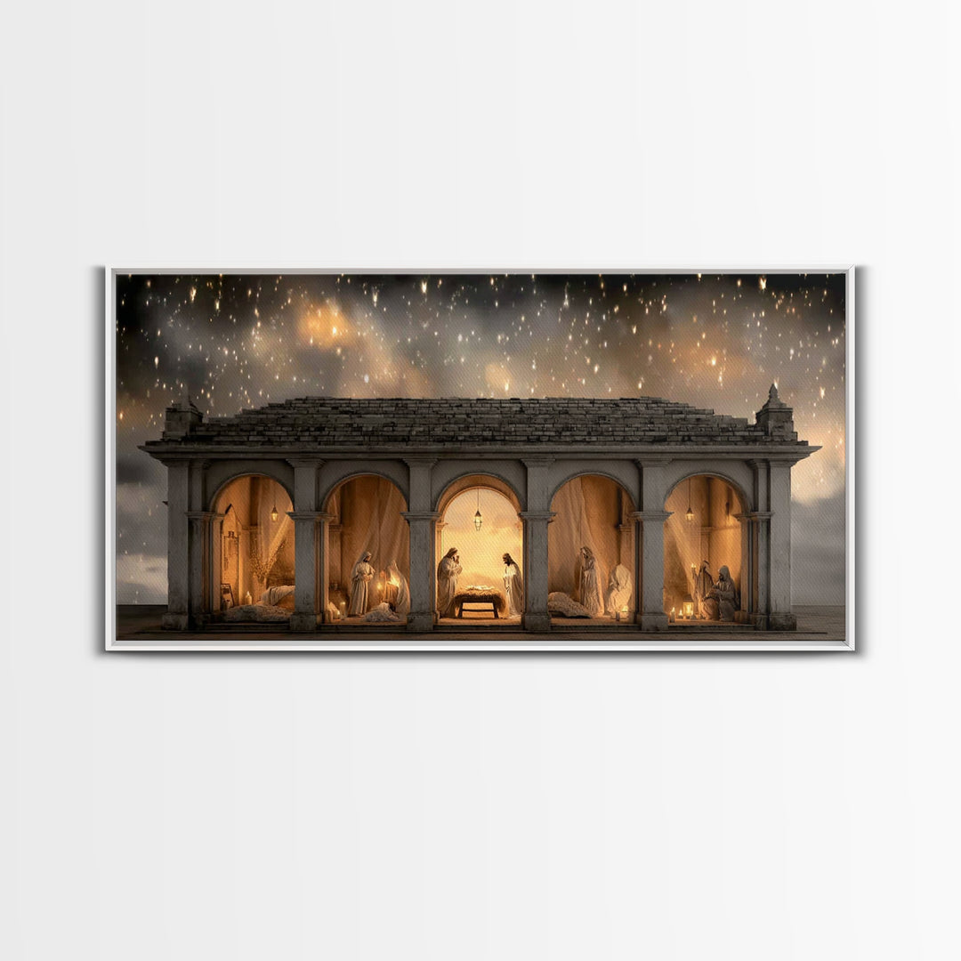 Holy Night Shelter – Framed Canvas Print – Christian Wall Art – Christian Art Canvas – Jesus Christmas Art – Christian Christmas Decor – Ch