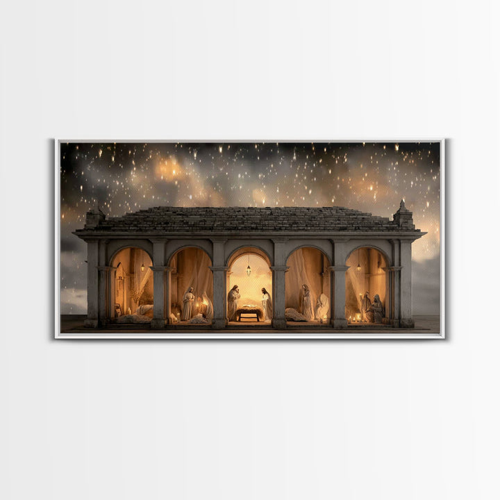 Holy Night Shelter – Framed Canvas Print – Christian Wall Art – Christian Art Canvas – Jesus Christmas Art – Christian Christmas Decor – Ch