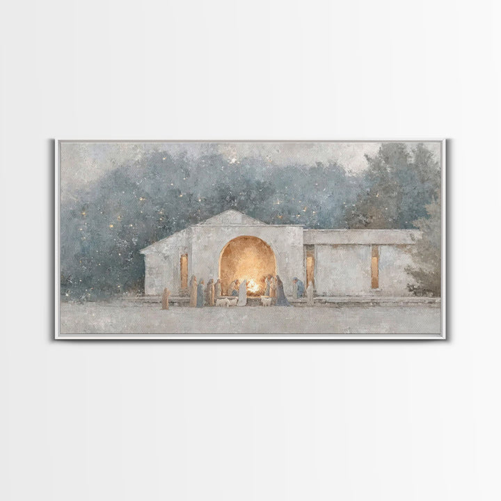 Nativity Light | Framed Canvas Print | Christian Christmas Art | Christian Wall Art | Christian Art Canvas | Folk Art Christmas | Jesus Chr