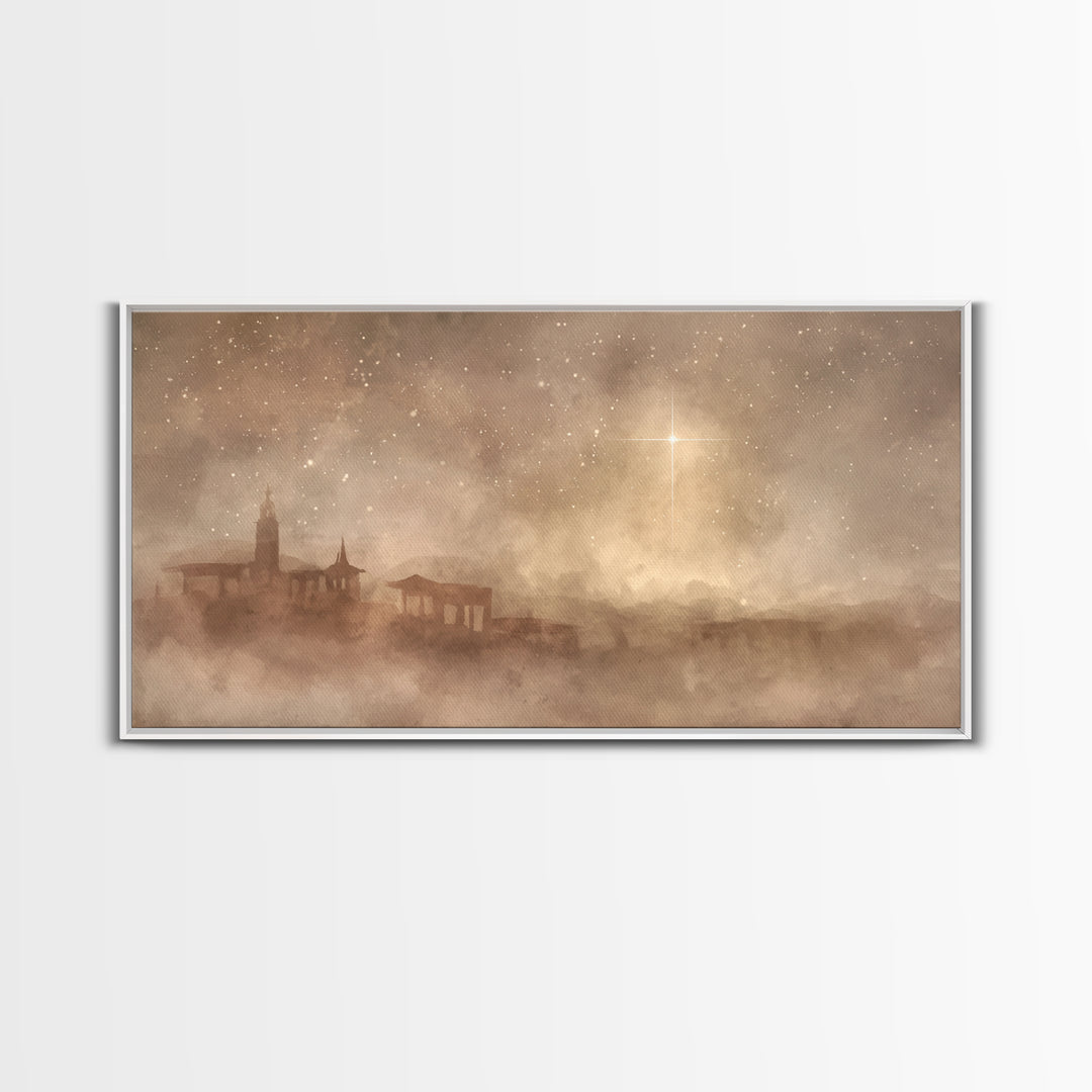 Midnight Bethlehem – Framed Canvas Print – Christian Art Canvas – Moody Christmas Art – Christian Wall Art – Christmas Art – Christian Chri