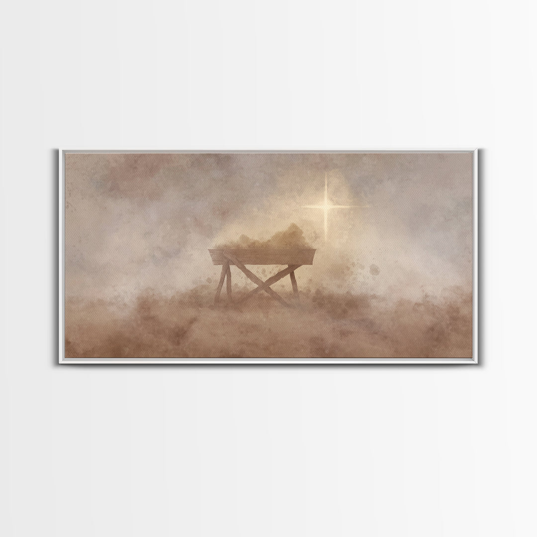 Holy Manger – Framed Canvas Print – Christian Art Canvas – Christian Wall Art – Moody Christmas Art – Christmas Art Prints – Christian Gift