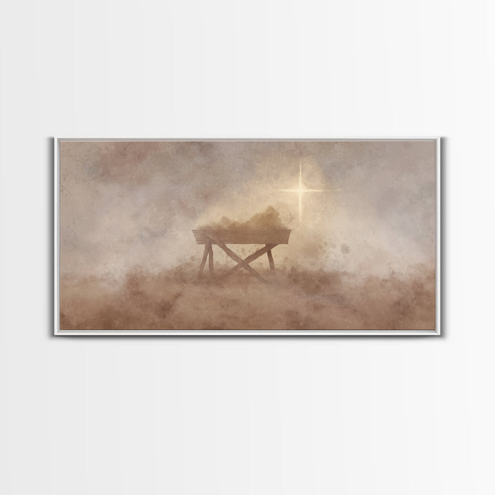 Holy Manger – Framed Canvas Print – Christian Art Canvas – Christian Wall Art – Moody Christmas Art – Christmas Art Prints – Christian Gift