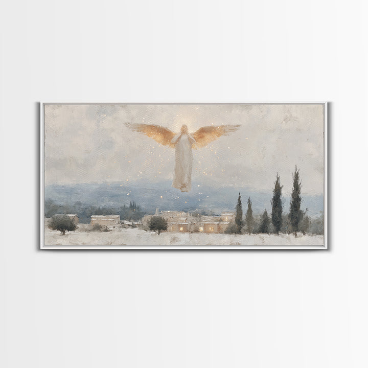 Angel’s Herald – Framed Canvas Print – Christian Christmas Art – Christmas Wall Art – Modern Christian Painting – Christian Art Gift – Chri