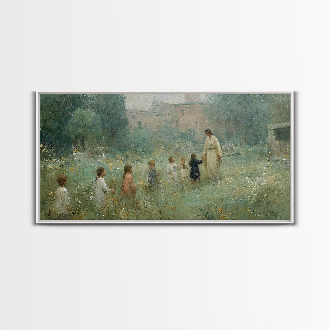 Gentle Meadow Walk, Framed Canvas Print, Christian Art Print, Vintage Christian Art, Jesus Painting, Christian Wall Art, Christian Gift Ide