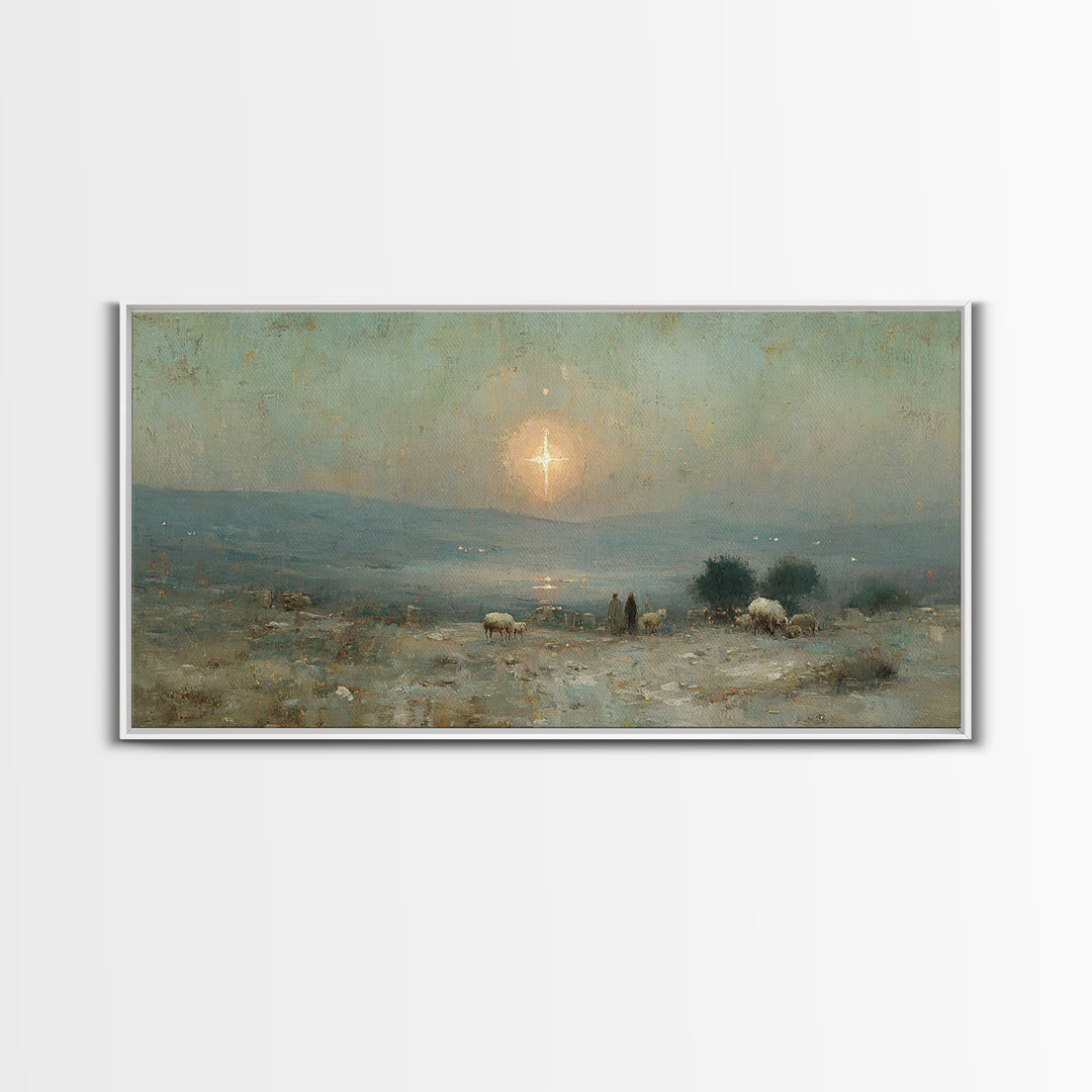 Shepherds Of Dawn – Framed Canvas Print – Christian Christmas Art – Christmas Wall Art – Jesus Painting – Christian Art Canvas – Vintage Ch