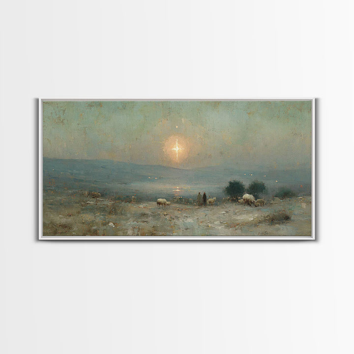 Shepherds Of Dawn – Framed Canvas Print – Christian Christmas Art – Christmas Wall Art – Jesus Painting – Christian Art Canvas – Vintage Ch