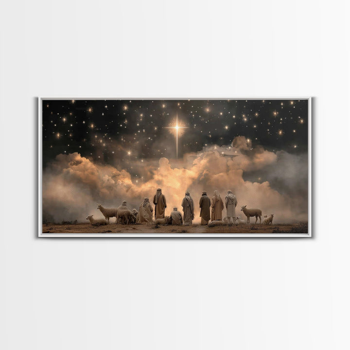 Shepherds Beneath Heaven | Framed Canvas Print | Christian Christmas Art | Christmas Wall Art | Jesus Christmas Art | Christian Art Canvas