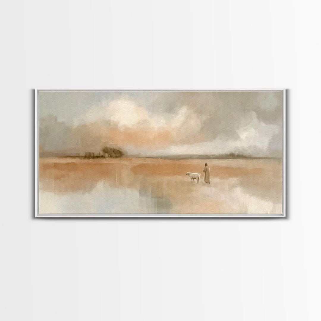 Quiet Pasture Peace | Framed Canvas Print | Minimalist Christian Art | Christian Wall Art | Subtle Christian Art | Jesus Painting
