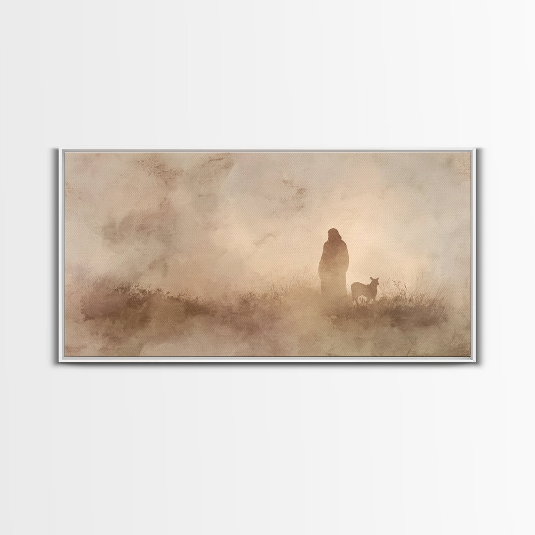 Shepherd In Stillness – Framed Canvas Print – Christian Wall Art – Minimalist Christian Art – Subtle Christian Paintings – Christian Art Wo