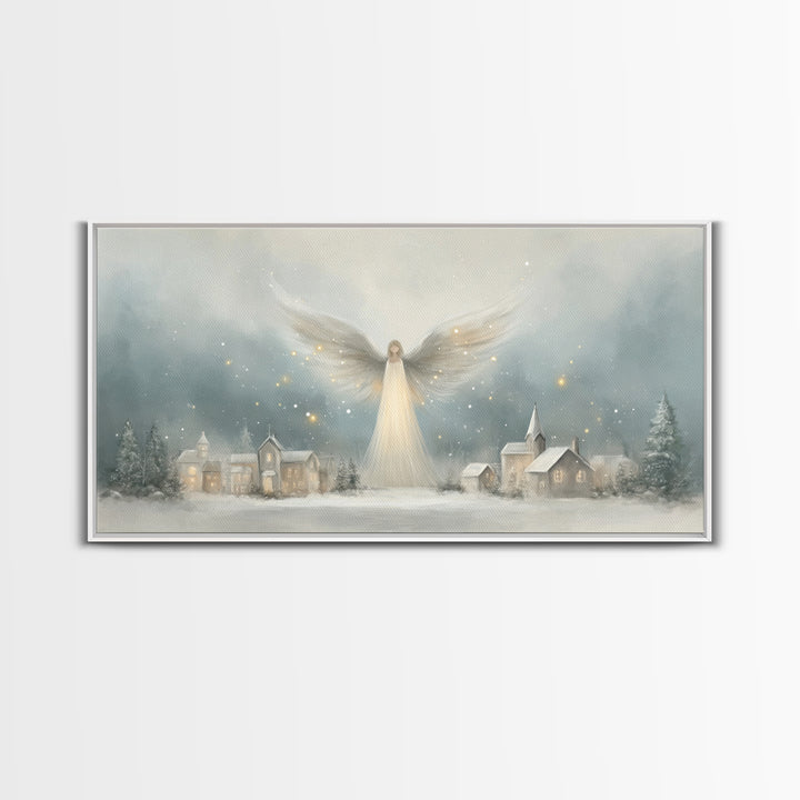 Heaven’s Guardian – Framed Canvas Print – Christian Christmas Art – Christmas Art Framed – Christian Art Canvas – Subtle Christian Painting