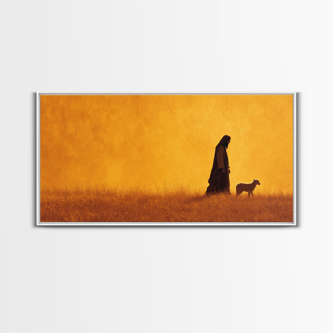 Golden Shepherd Light – Framed Canvas Print – Jesus Painting – Christian Wall Art – Christian Art Canvas – Modern Christian Art – Christian