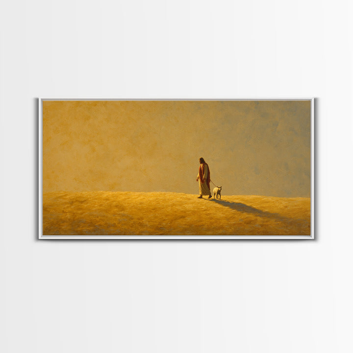 Golden Shepherd Path – Framed Canvas Print – Christian Wall Art – Jesus Painting – Christian Art Canvas – Christian Christmas Art – Christi