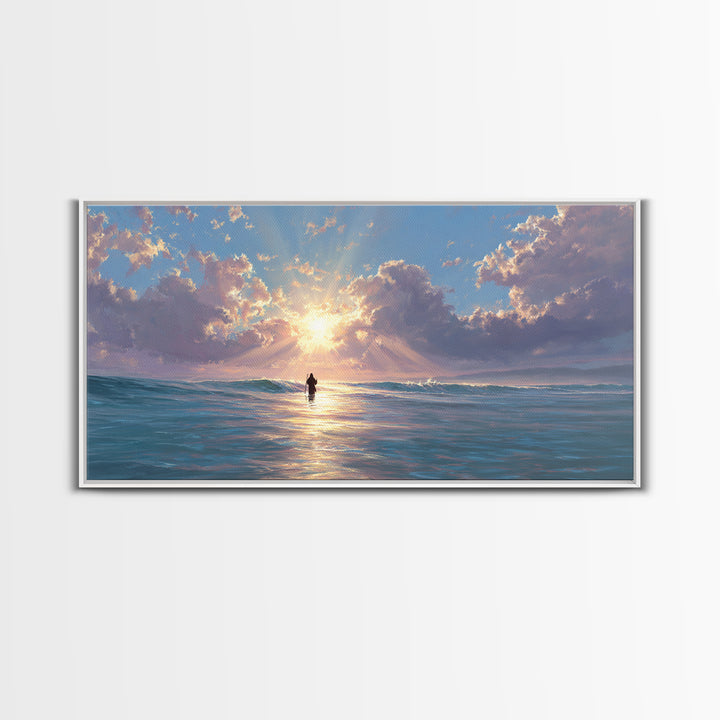 Light Upon The Waters – Framed Canvas Print – Jesus Painting – Christian Art Canvas – Christian Wall Art – Modern Christian Painting – Chri