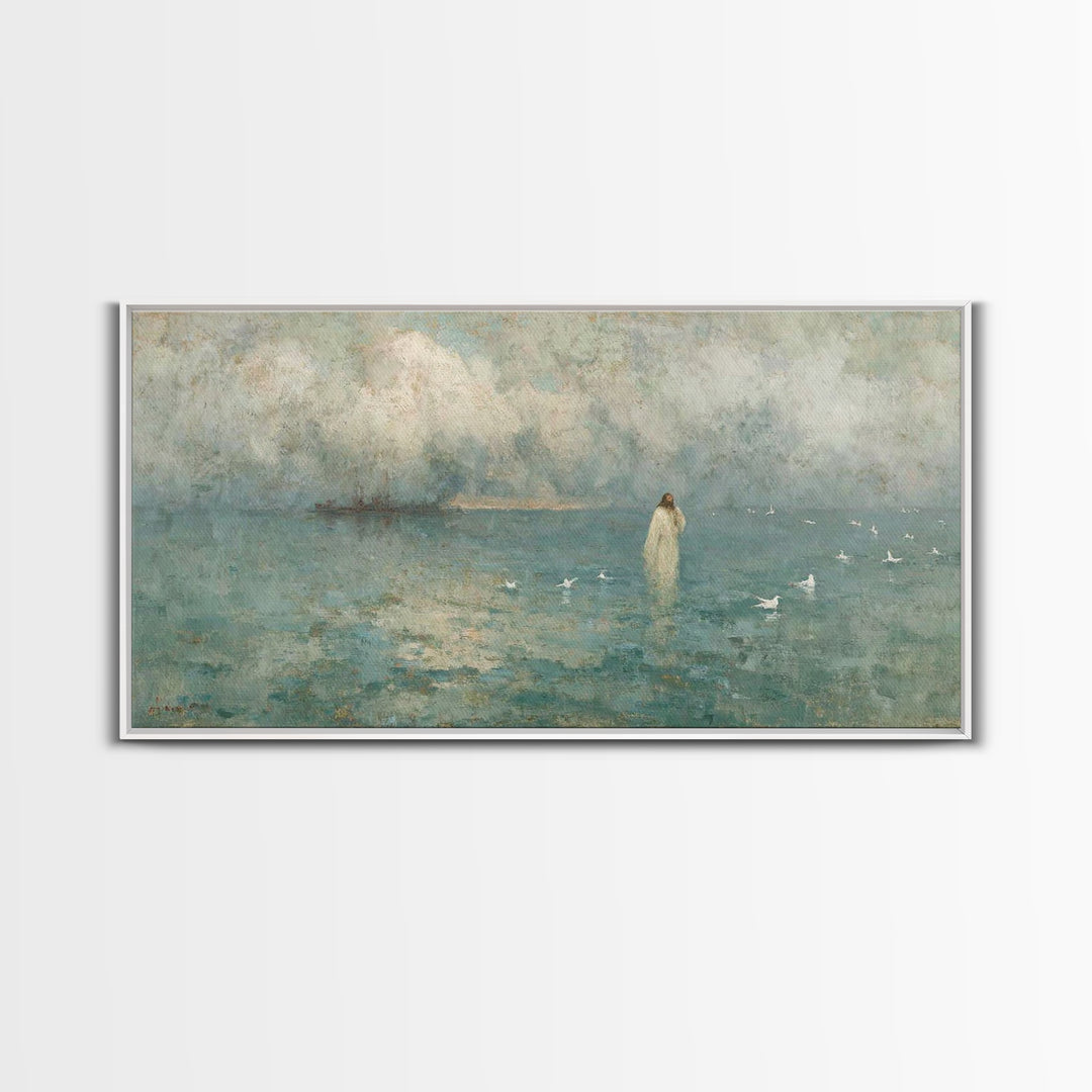 Sea Of Mercy – Framed Canvas Print – Christian Art Canvas – Jesus Painting – Modern Christian Art – Blue Christian Art – Christian Wall Art