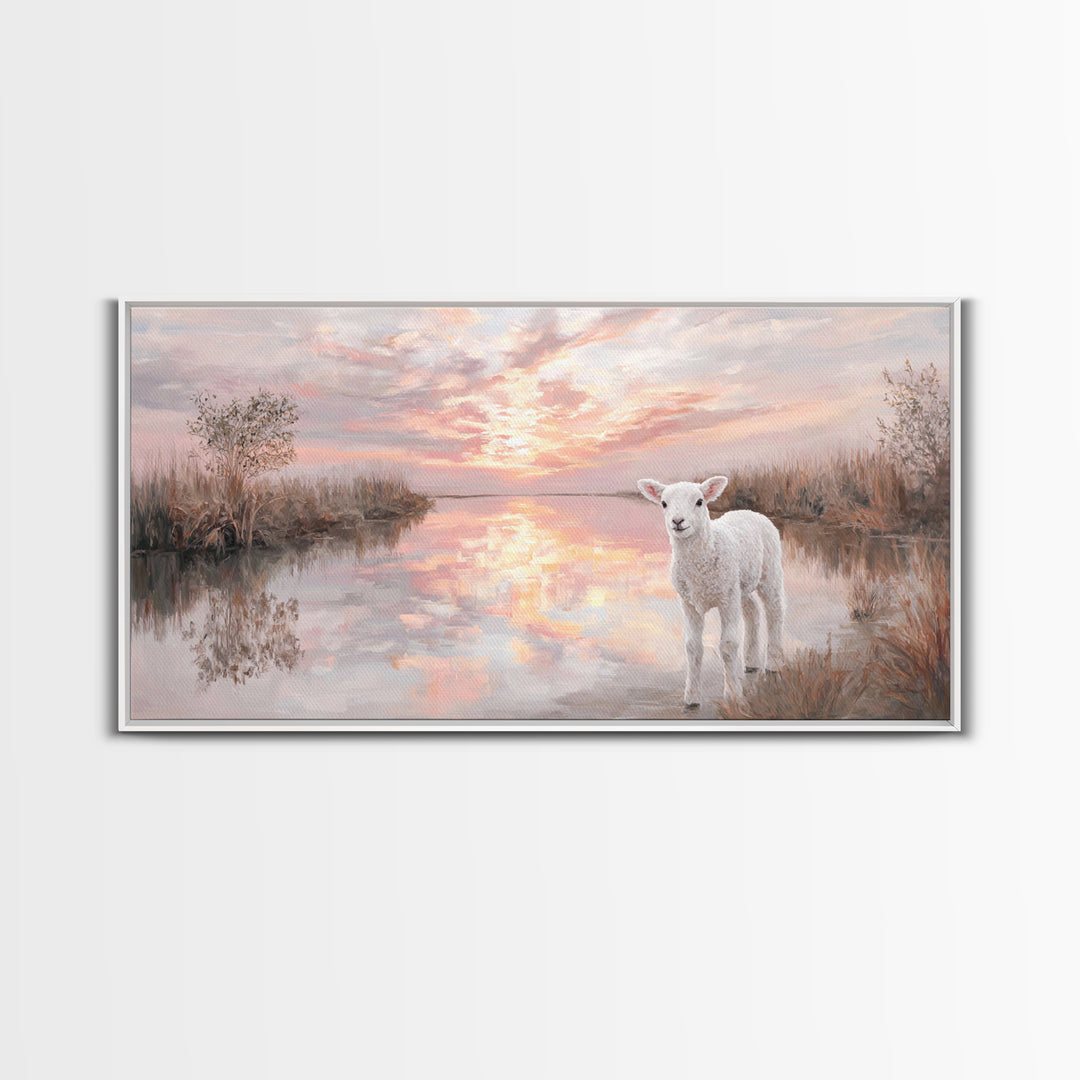 Pasture Light | Framed Canvas Print | Christian Art Canvas | Christian Painting | Christian Christmas Decor | Modern Christian Art | Christ