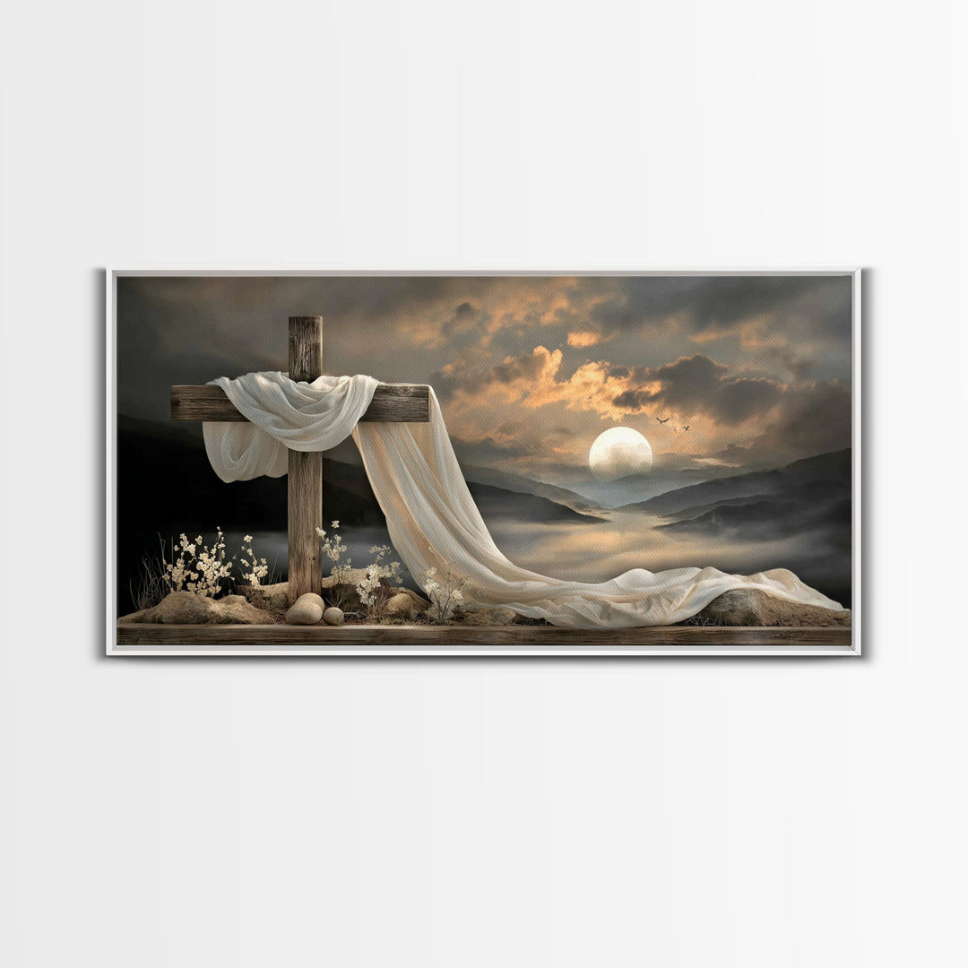 Cross At Sunset | Framed Canvas Print | Christian Art Canvas | Christian Christmas Art | Vintage Christian Art | Christian Wall Art | Chris