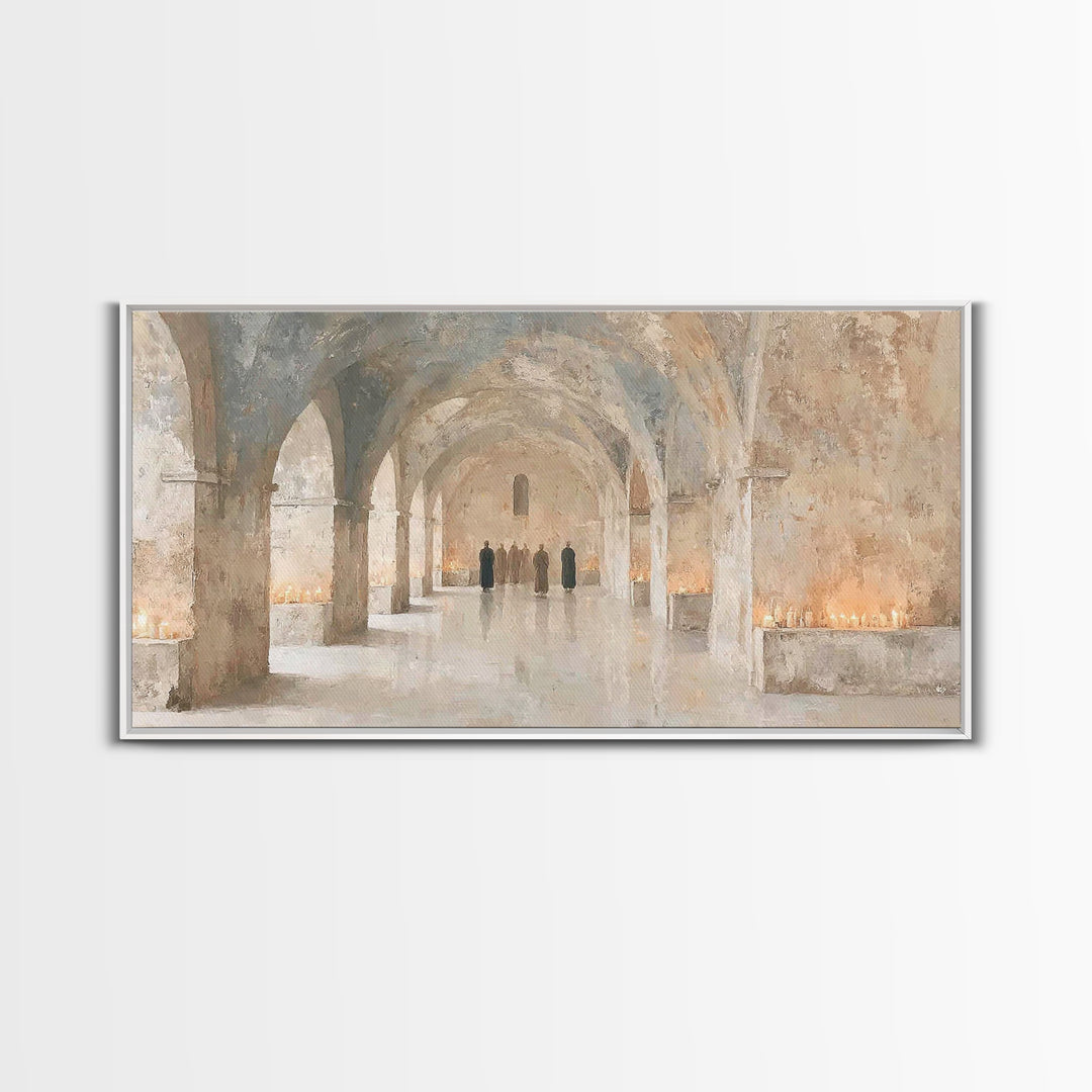 Monastic Gathering, Framed Canvas Print, Christian Art Canvas, Christian Wall Art, Vintage Christian Art, Christian Painting, Christian Art