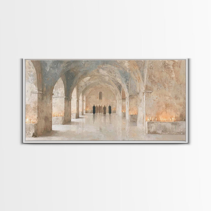 Monastic Gathering, Framed Canvas Print, Christian Art Canvas, Christian Wall Art, Vintage Christian Art, Christian Painting, Christian Art