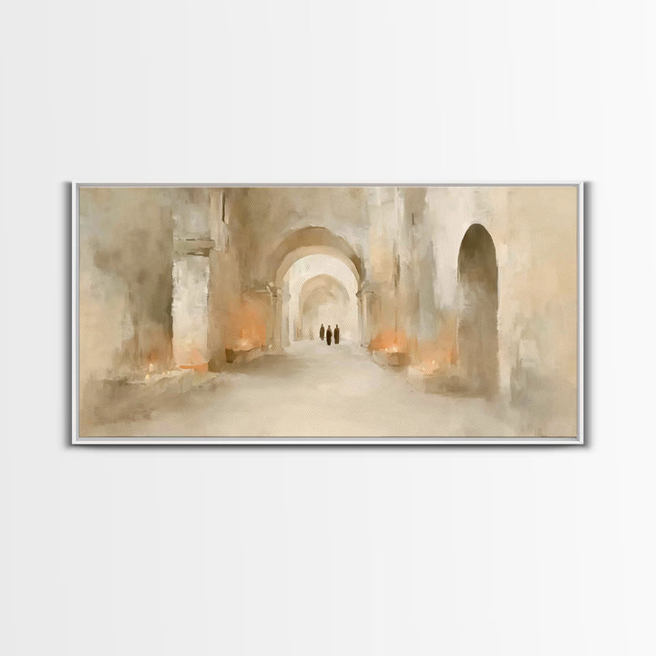 Quiet Cloister Path, Framed Canvas Print, Christian Art Canvas, Christian Wall Art, Minimalist Christian Art, Christian Painting, Christian