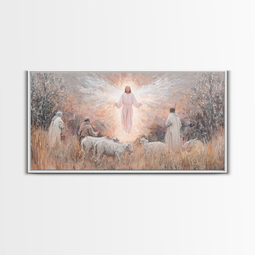 Angel Of Dawn, Framed Canvas Print, Christian Art Canvas, Christmas Wall Art, Jesus Painting, Christian Christmas Art, Christian Wall Art