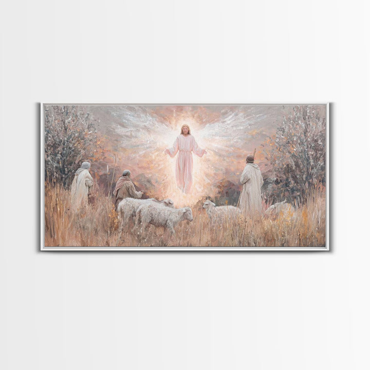 Angel Of Dawn, Framed Canvas Print, Christian Art Canvas, Christmas Wall Art, Jesus Painting, Christian Christmas Art, Christian Wall Art