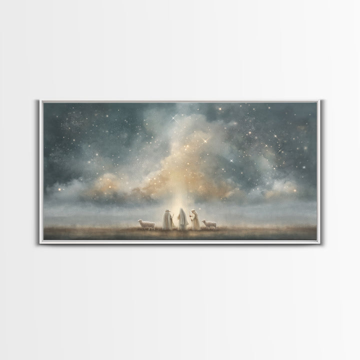 Starry Night Shepherds - Framed Canvas Print - Christian Wall Art - Christmas Art - Christian Art Canvas - Jesus Painting - Faith