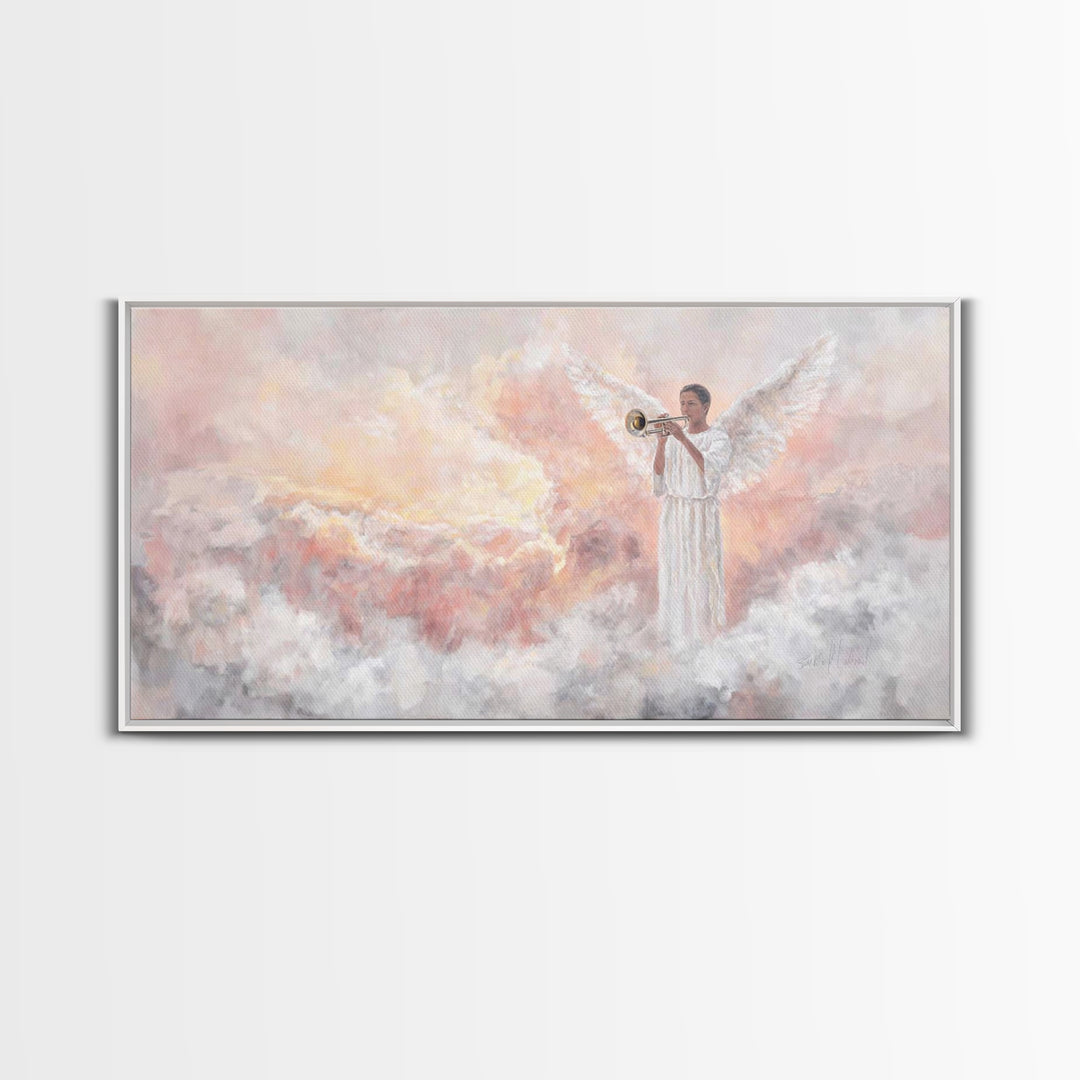 Angel In Sunrise - Framed Canvas Print - Christian Art Canvas - Christian Wall Art - Jesus Painting - Christian Christmas Art - Faith