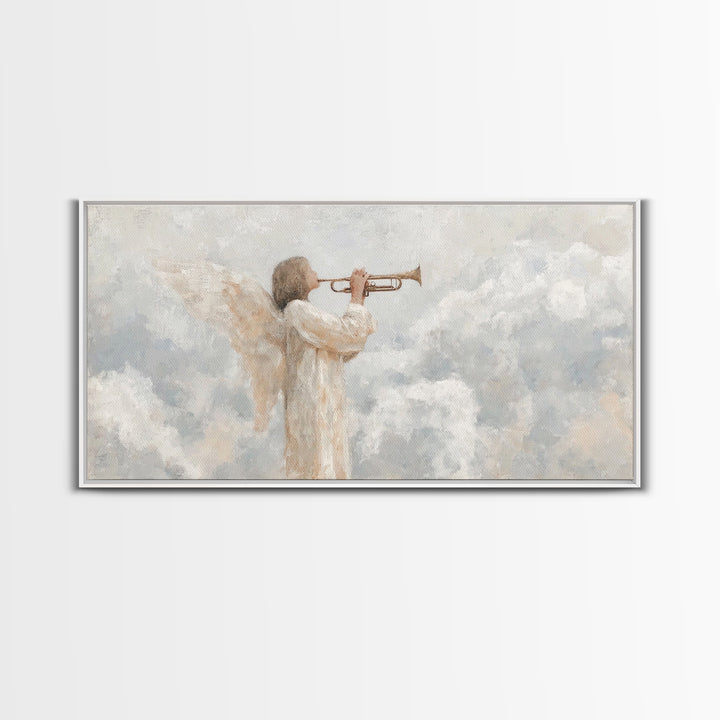 Soft Trumpet Grace, Framed Canvas Print, Christian Wall Art, Christian Christmas Art, Christian Art Canvas, Christmas Art, Christian Art
