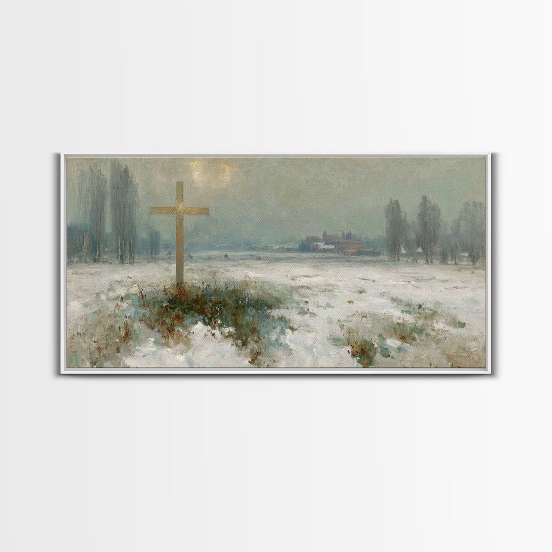 Silent Redemption – Framed Canvas Print – Christian Art Canvas – Vintage Christian Art – Christian Wall Art – Moody Christmas Art