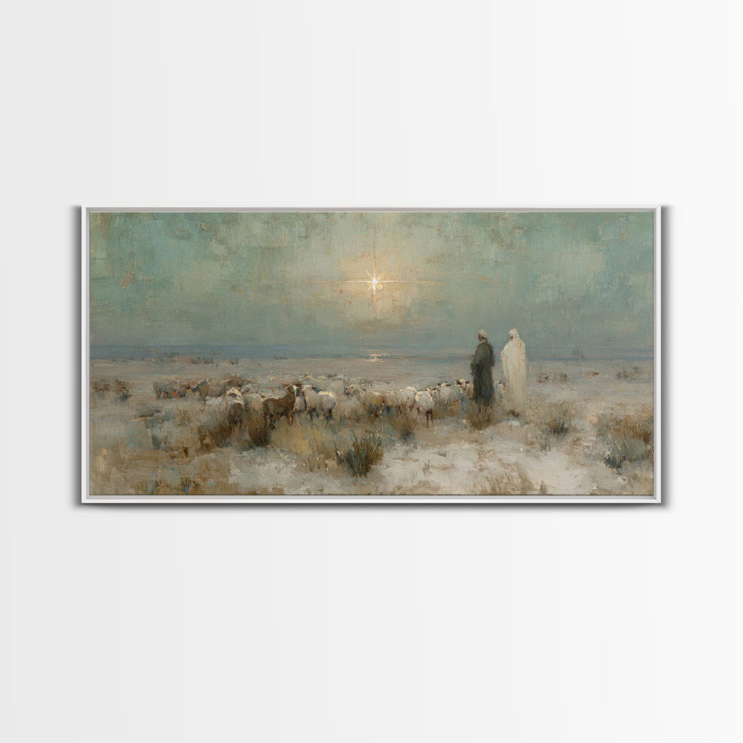 Shepherds And Glory , Framed Canvas Print, Christian Art Canvas, Christian Wall Art, Christian Christmas Art, Christmas Decor, Jesus Painti