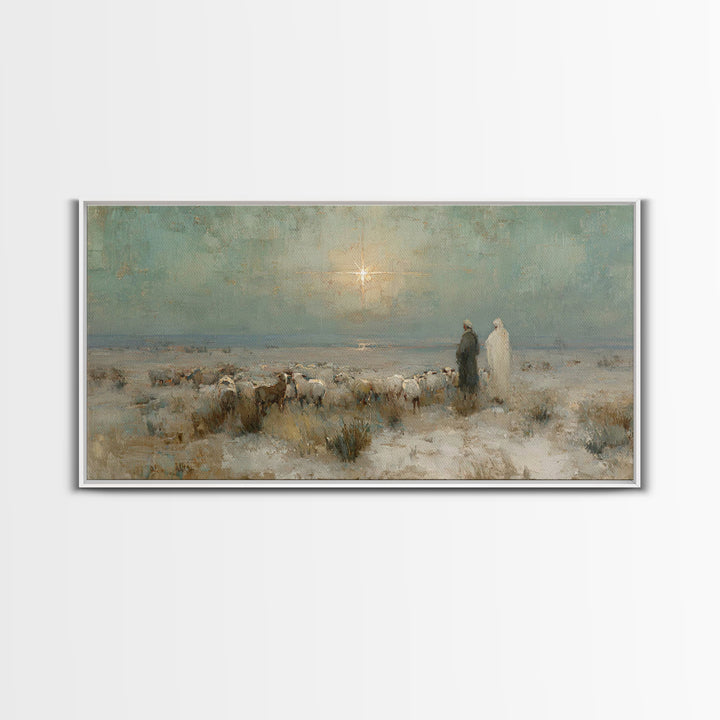 Shepherds And Glory , Framed Canvas Print, Christian Art Canvas, Christian Wall Art, Christian Christmas Art, Christmas Decor, Jesus Painti