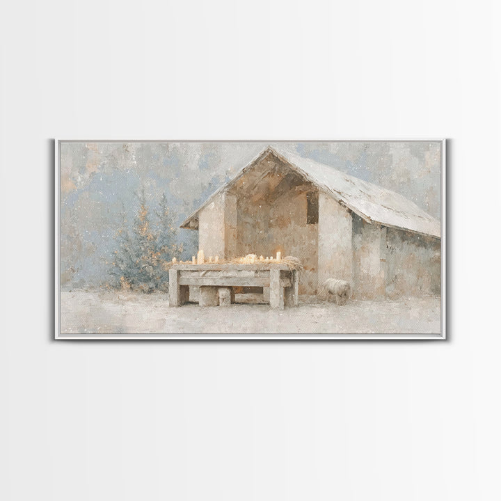 Silent Manger Light – Framed Canvas Print – Christian Wall Art – Christian Art Canvas – Christmas Art – Vintage Christmas Art – Christian D