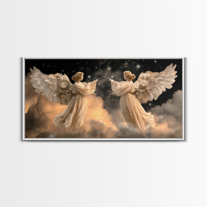 Starlit Guardians – Framed Canvas Print – Christian Art Painting – Christian Wall Art – Moody Christian Art – Christian Art Canvas – Christ