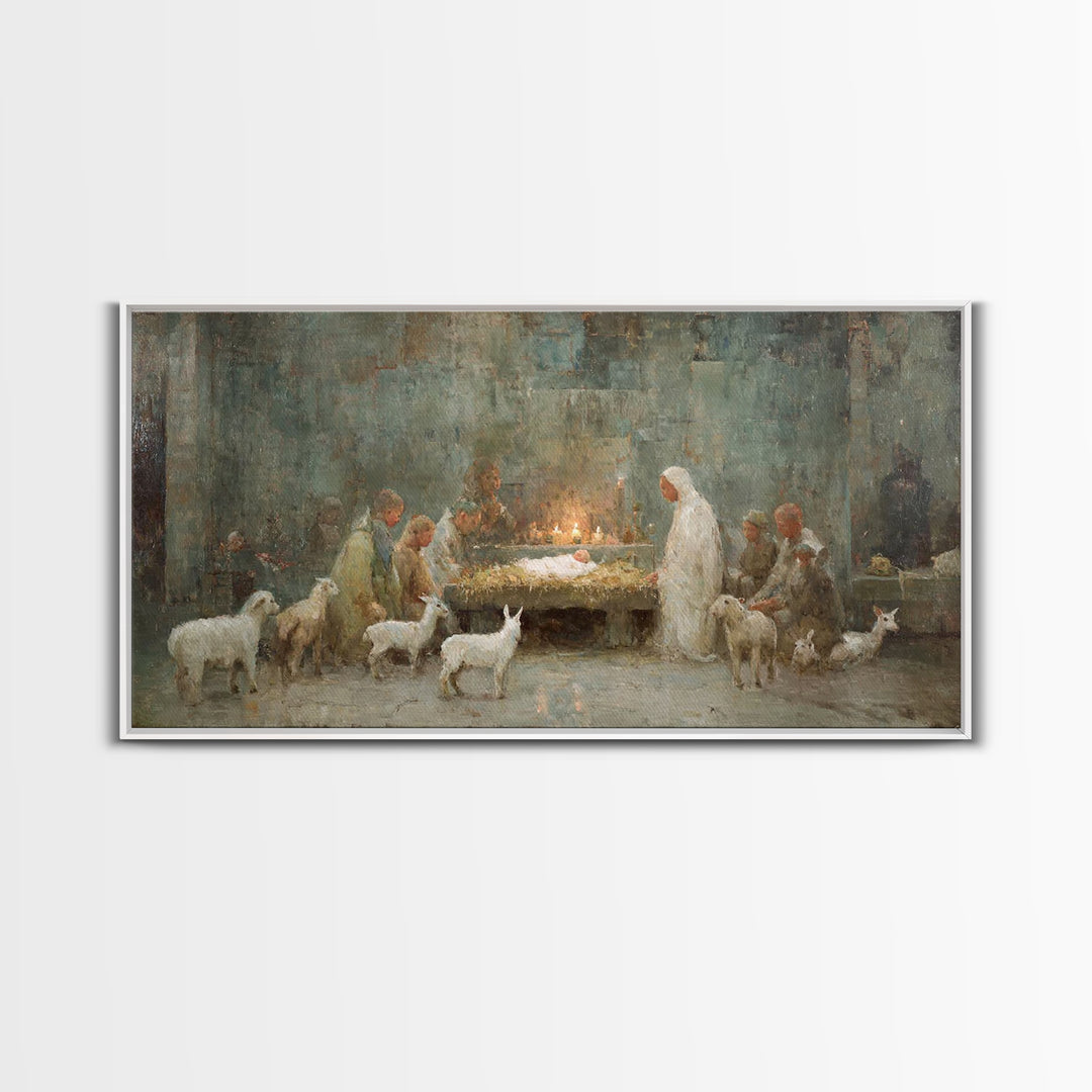 Shepherds At Dawn, Framed Canvas Print, Christian Wall Art, Christian Art Canvas, Jesus Painting, Christian Christmas Art, Christian Art